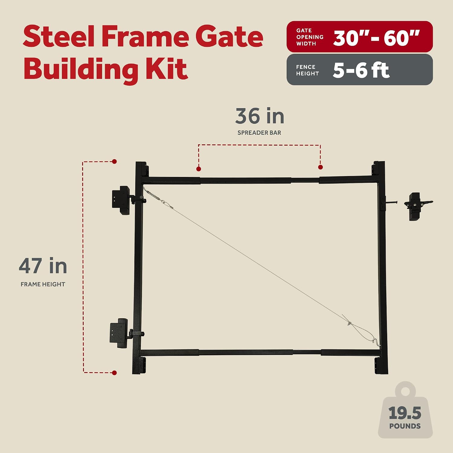 Adjust-A-Gate Full Frame Gate Fence Kit, Fits 36-60' Openings & Up to 5-6', Black - Heavy-Duty Outdoor Reinforcement & Accessories for Gates and Fences