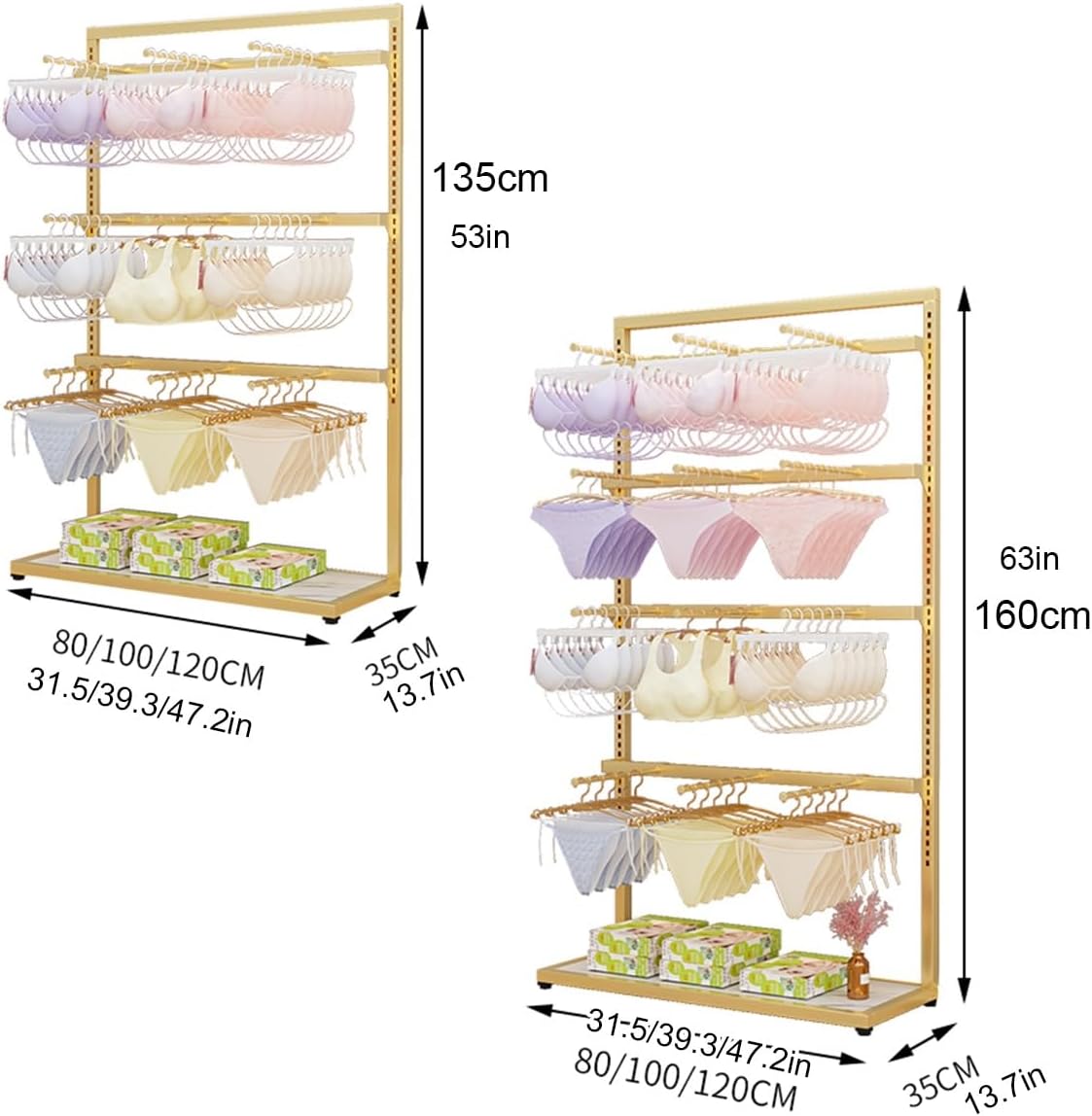 Underwear Display Rack,4 Tier Lingerie Garment Rack Retail Clothing Rack,Metal Display Shelves,Freestanding Clothing Store Boutiques Retail Lingerie Garment Rack(White,80 * 160cm/31.5 * 63in)