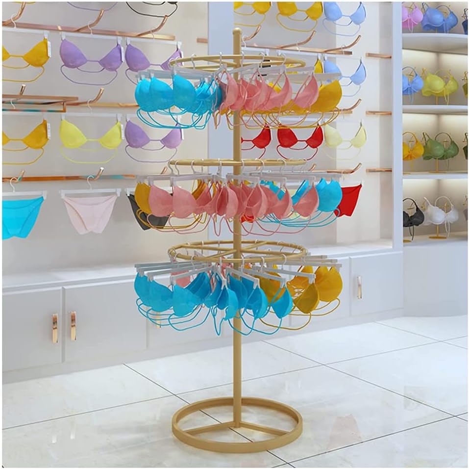Clothing Store Rotating Underwear Display Rack, 3 Tier Metal Bra Rack Shorts Socks Freestanding Garment Rack Hanger, Floor-Standing Clothes Organizer for Retail Store Boutique