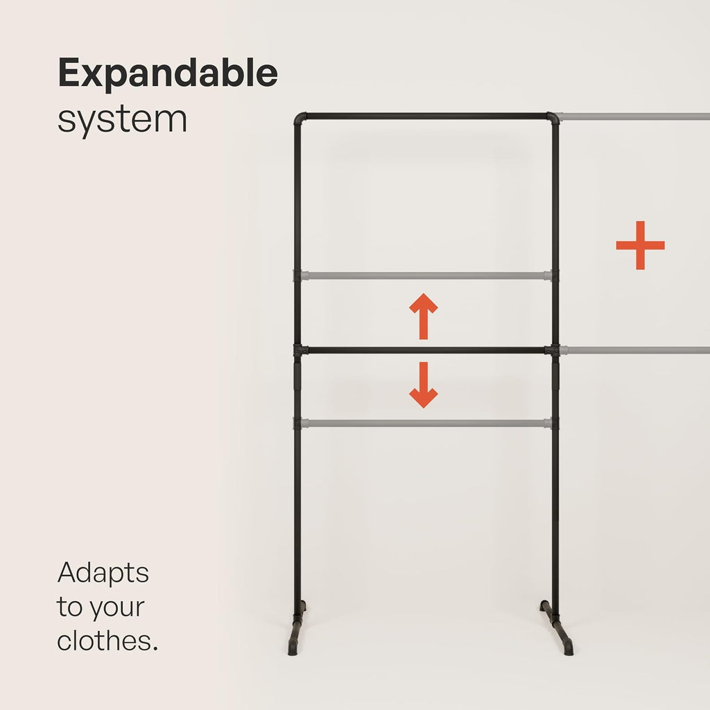 pamo Corner Clothes Rack – Freestanding L-Shaped Double Rail Clothing Rack Industrial Pipe I Heavy Duty Corner Wardrobe Rack Black I Width 70' Holds up to 220 lbs