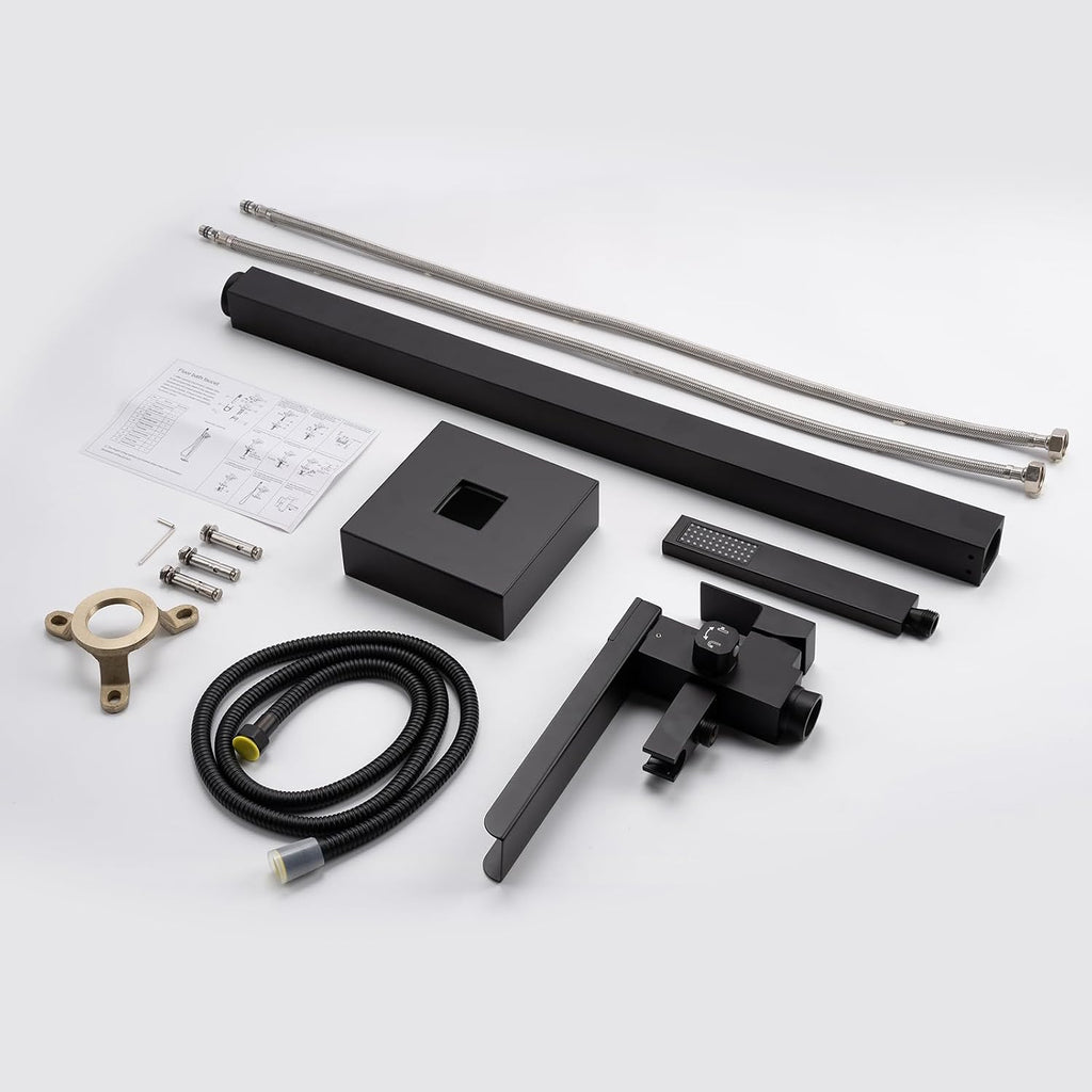 HAWKROWN Freestanding Bathtub Faucet, Floor Mount Bathtub Faucet with 2 Water Outlet Modes, Swivel Gooseneck Spout with Hand Shower,Single Handle, Max Flow Rate 7.4 GPM (Waterfall-Black)