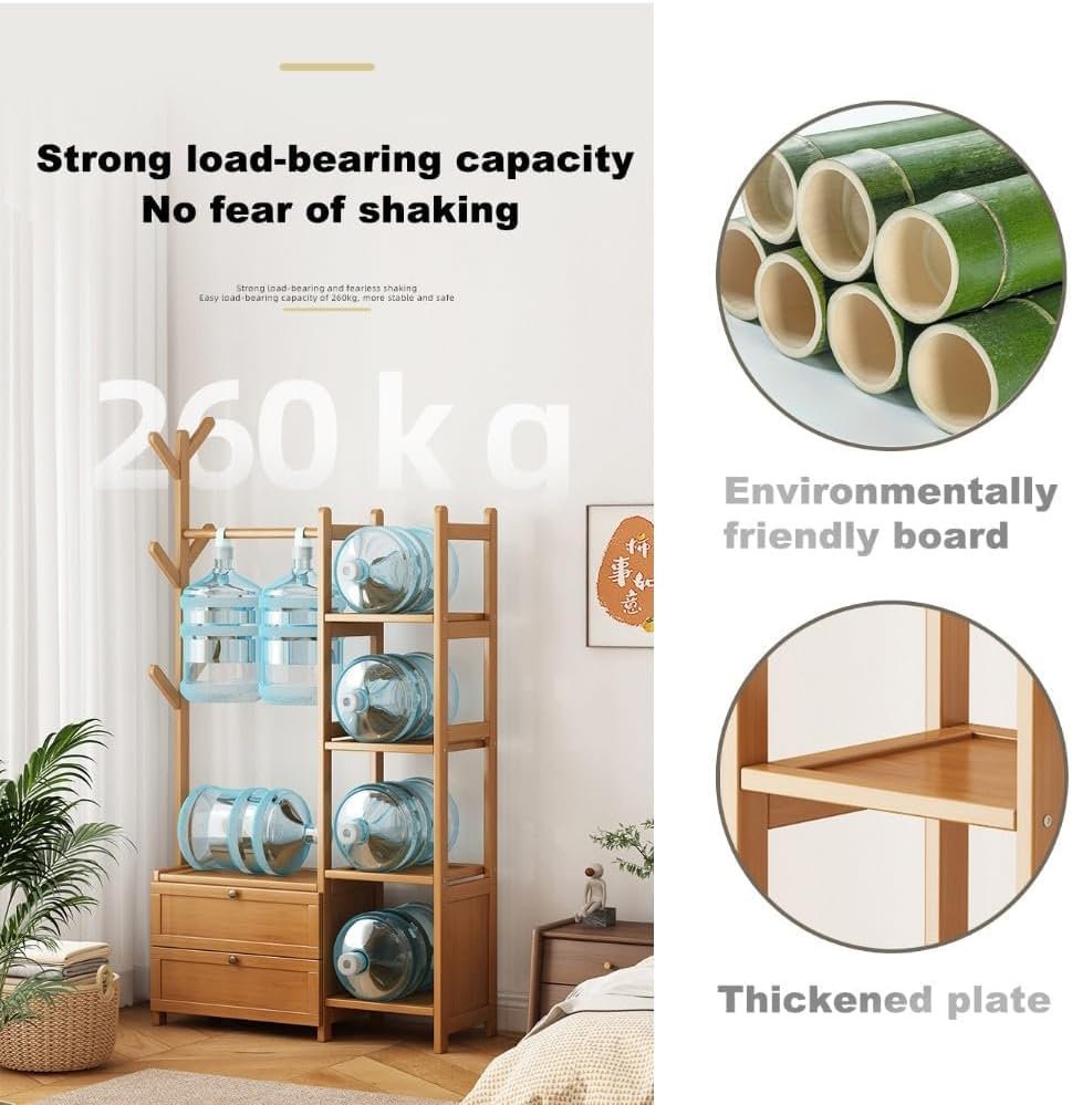 Open Wardrobe for Bedroom - Wooden Clothes Rail with Drawers, Free Standing Garment Rack, Style for Clothes Storage