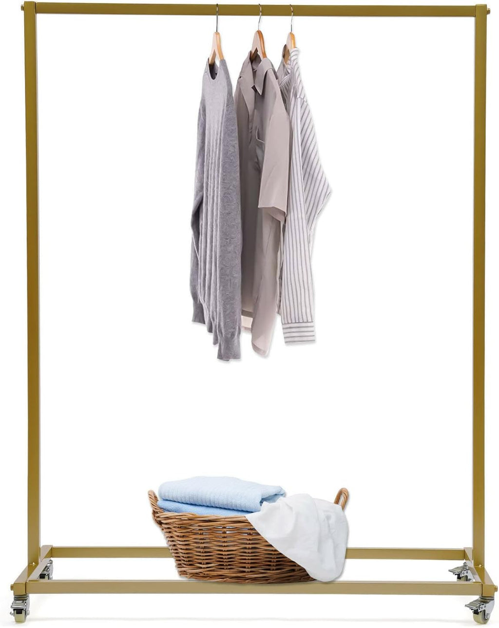TFCFL Industrial Clothing Rack with with Wheels Heavy Duty Metal Rolling Garment Rack Modern Simple Display Rack with Bottom Shelves for Home, Clothing Store or Balcony