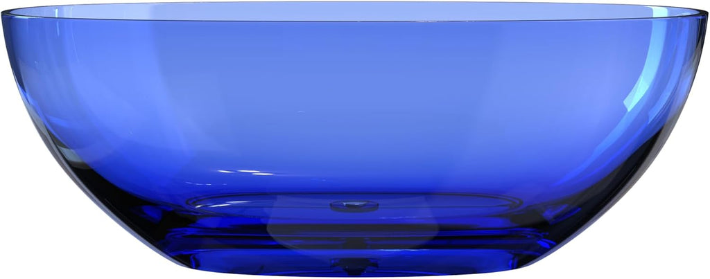 Stone Resin Freestanding Bathtub 61', Elegant Oval Shape Soaking Tub, Solid Surface Stand Alone Bathtub with Drain & Integrated Slotted Overflow Transparent Blue AMFS303-1550-TPBLUE