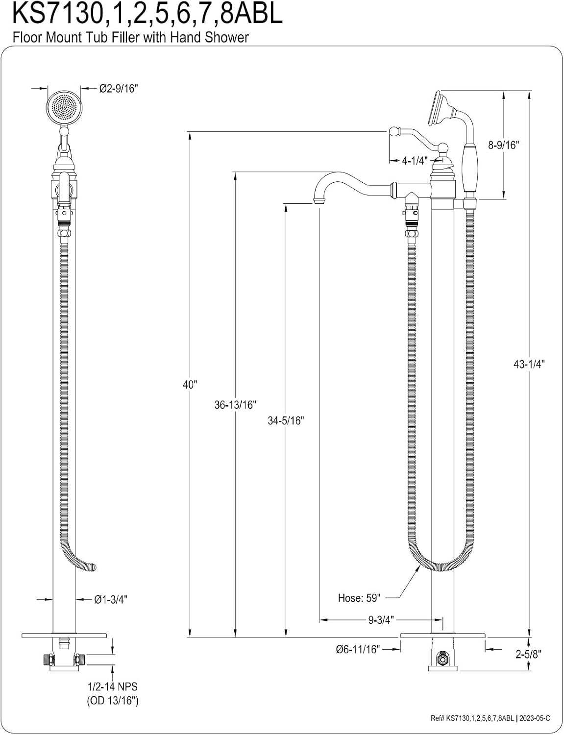 Kingston Brass KS7132ABL English Country Freestanding Tub Faucet with Hand Shower, Polished Brass