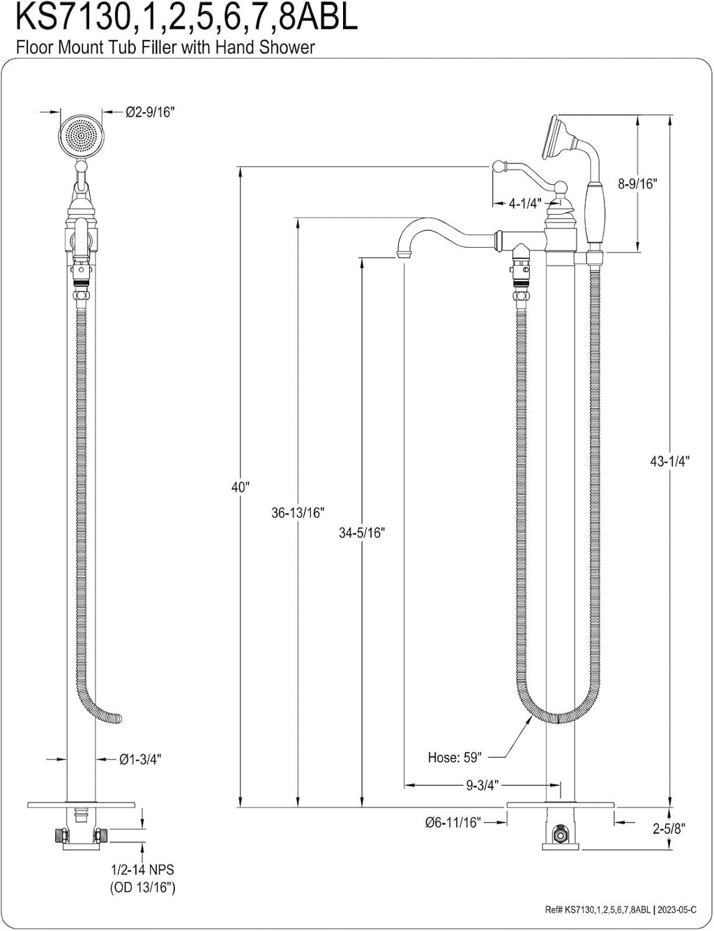 Kingston Brass KS7137ABL Freestanding Roman Tub Filler With Hand Shower, Brushed Brass