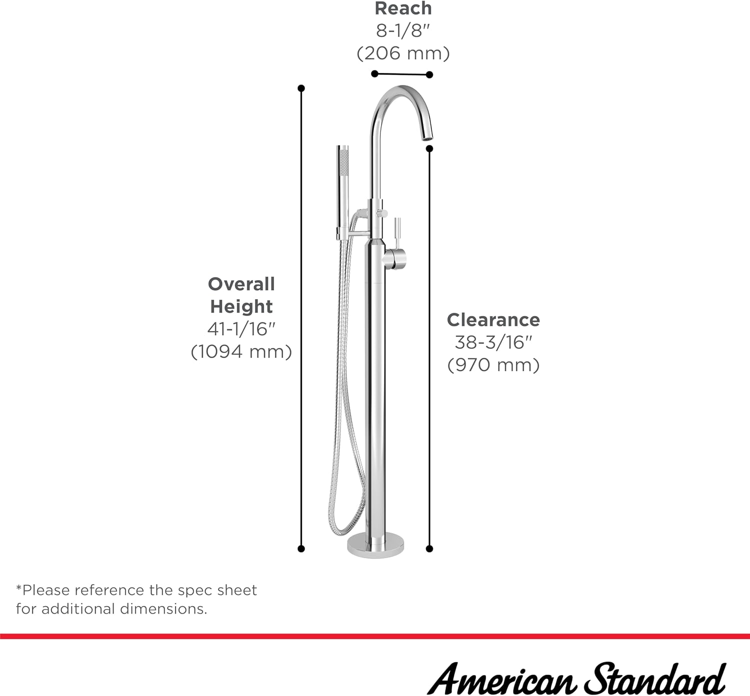 American Standard 2764951.295 Cadet Bathtub Faucet, Free Standing Tub Faucet, Brushed Nickel