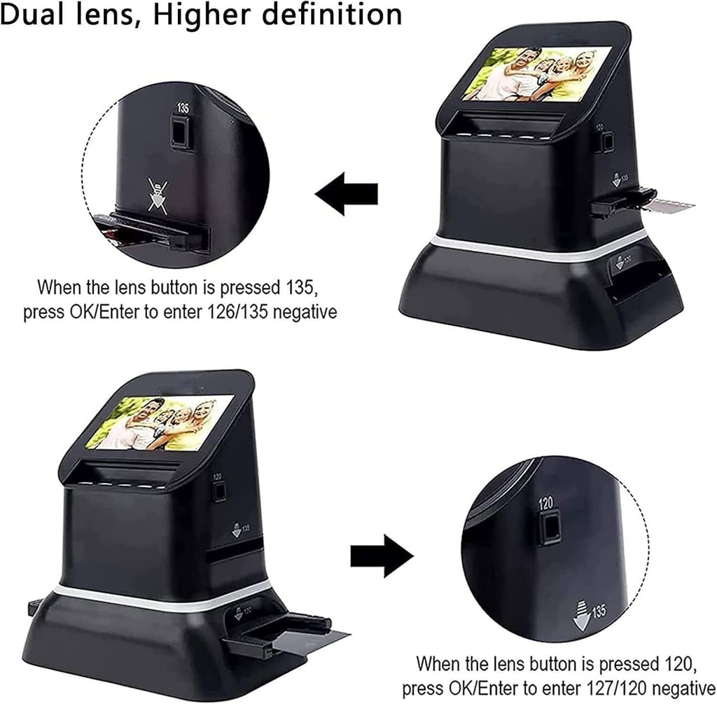 Film Scanner, High Resolution 120 LCD Screen, Converting Negatives and Slides 35 mm, 135, 126, 127 in JPEG Digital, Photo Converter