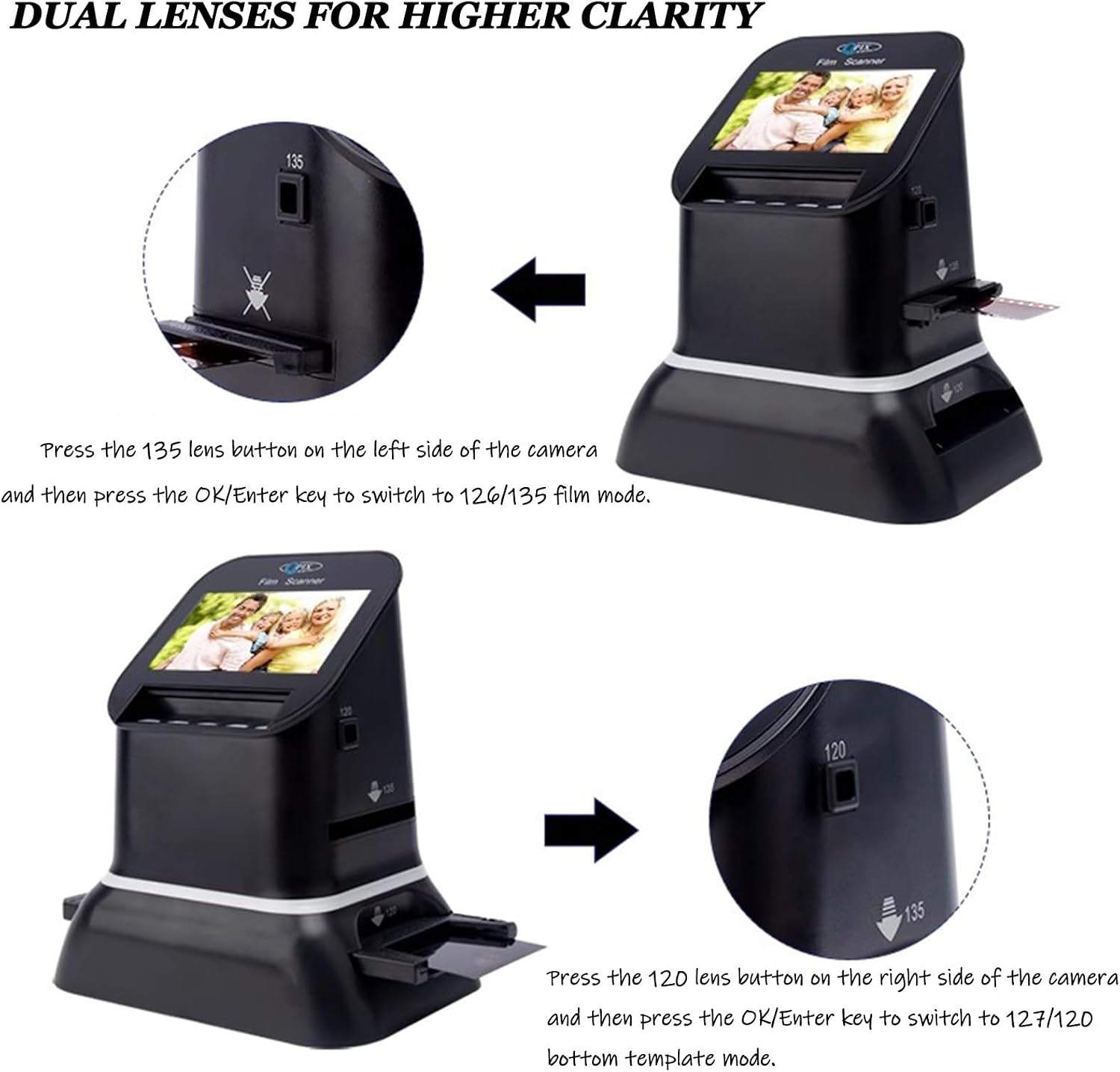 High Resolution 120 Film Scanner 22 Mega Pixels Slide Negative Photo Scanner Digital 35mm 135 126KPK Film Converter 4.3' LCD