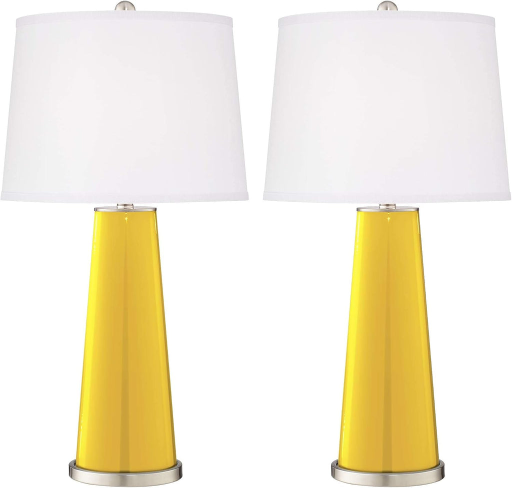 Color + Plus Leo 29 1/2' Tall Modern End Table Lamps Set of 2 Citrus Yellow Finish Glass Fabric White Shade Living Room Bedroom Bedside Nightstand House Office Home Reading Kitchen Entryway Console