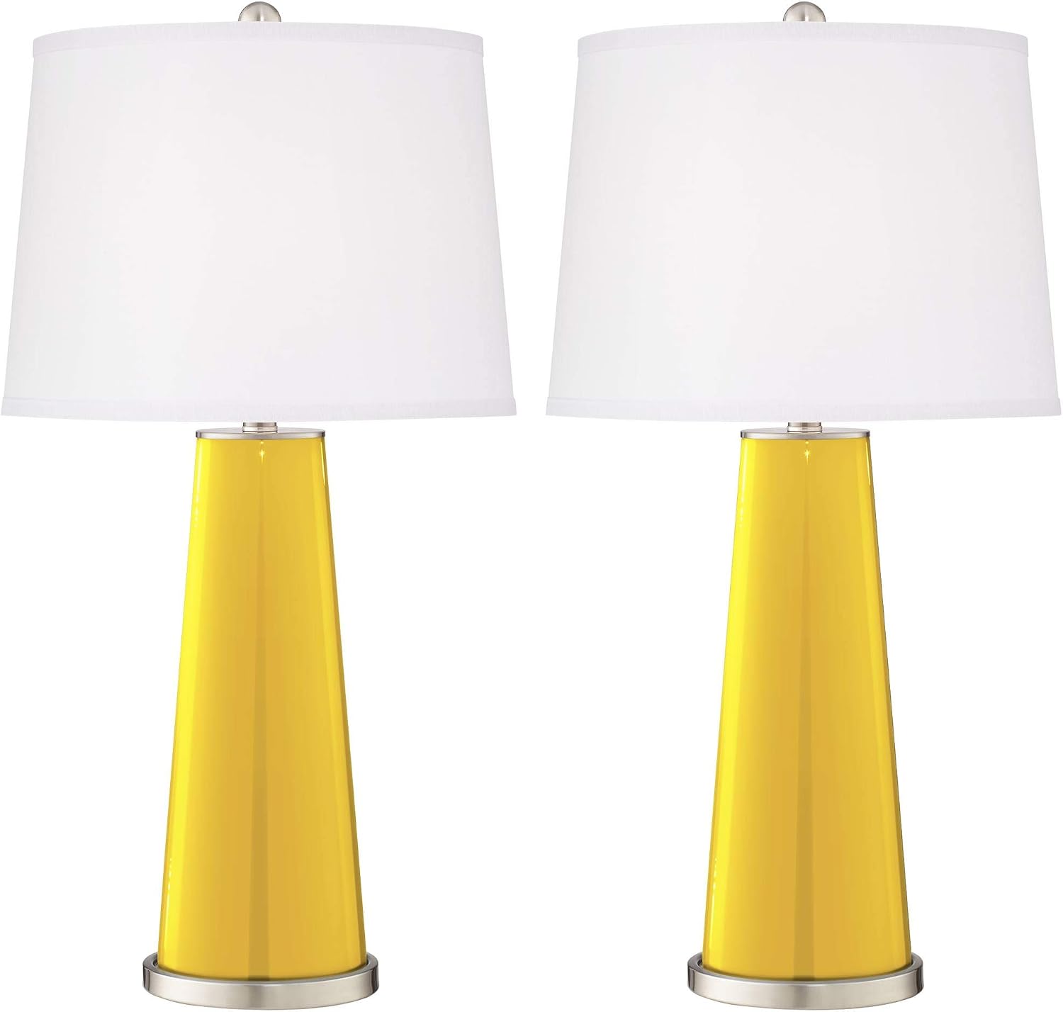 Color + Plus Leo 29 1/2' Tall Modern End Table Lamps Set of 2 Citrus Yellow Finish Glass Fabric White Shade Living Room Bedroom Bedside Nightstand House Office Home Reading Kitchen Entryway Console