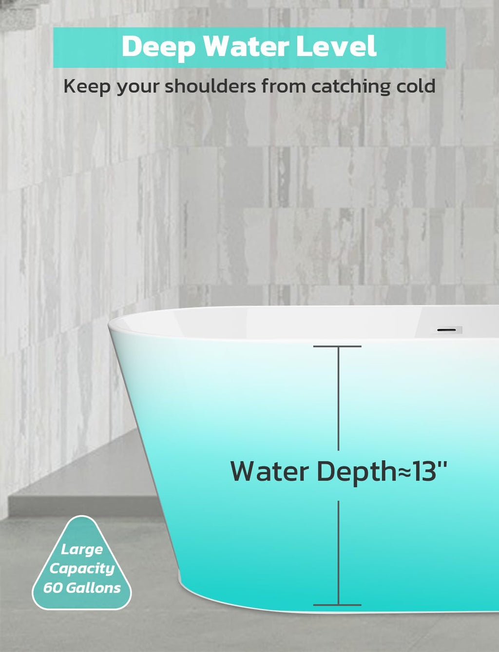 Zevemomo 67Inch Acrylic Freestanding Bathtub, Modern Stand Alone Soaking Tub with Brushed Nickel Overflow and Drain