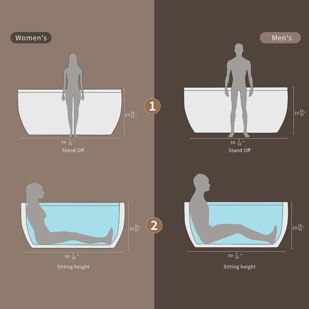 Empava 59' Acrylic Freestanding Whirlpool Bathtub Hydromassage Round Jetted Soaking Tub with Right Side Drain and Waterfall Faucet