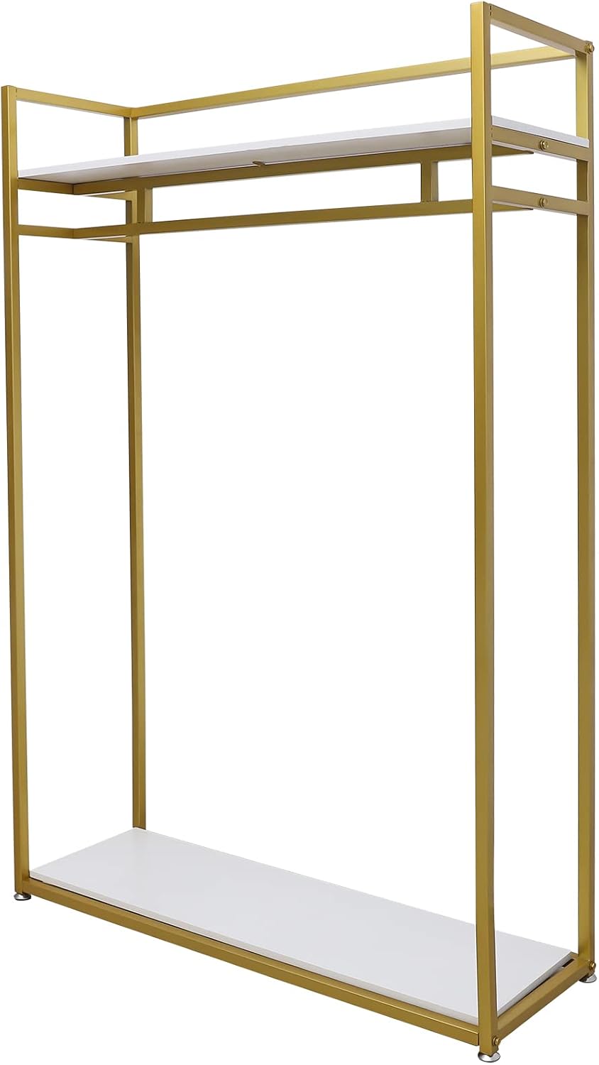 Gold Clothes Rack, Metal Freestanding Garment Rack Clothes Display Storage Stand Wardrobe Closet for Hanging Clothes Heavy Duty Garment Rack for Bedroom Closet Clothes Or Retail