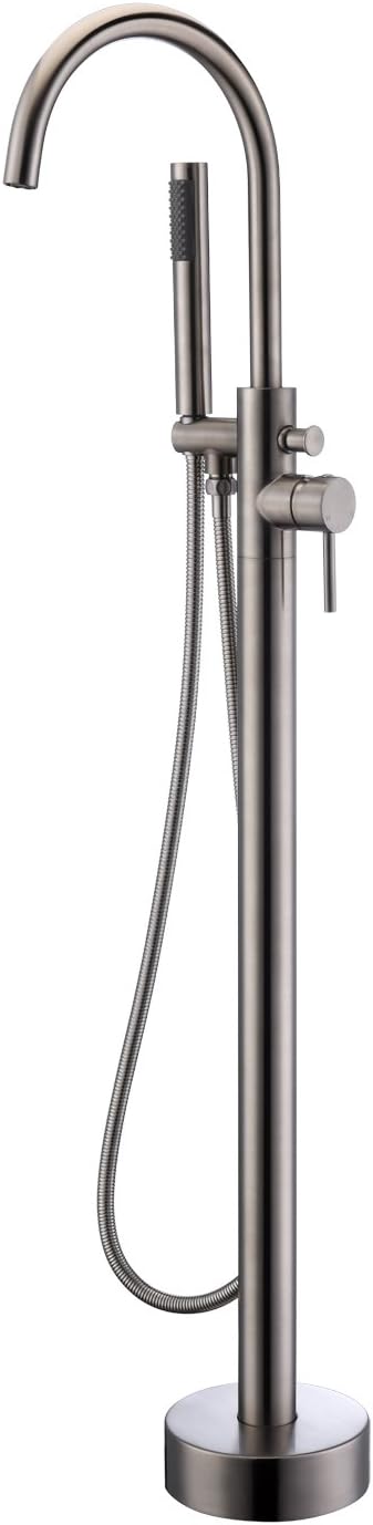 Freestanding Tub Filler Bathtub Faucet Brushed Nickel Floor Mount Single Handle Brass Faucets with Hand Shower