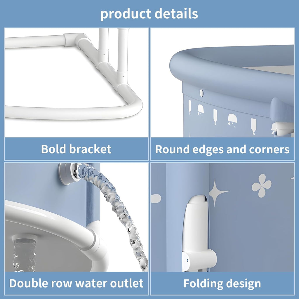 Foldable Bathtub, Bath Pillows for Tub, Foot Bath Soak Tub, Soaking Baths for Adults, Bath Tub Toys for Toddlers 1-3, PVC Material, Fan Shape, Large Space, 38.58' L x 29.53' W x 21.65' H