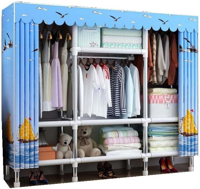 HUHJYUGE Closet Wardrobe, Freestanding Clothes Garment, Portable Wardrobe Closet for Hanging Clothes, Bedroom Armoire with Cover, Large Clothes Organizer, Clothes Hanging Rack for Cloakroom