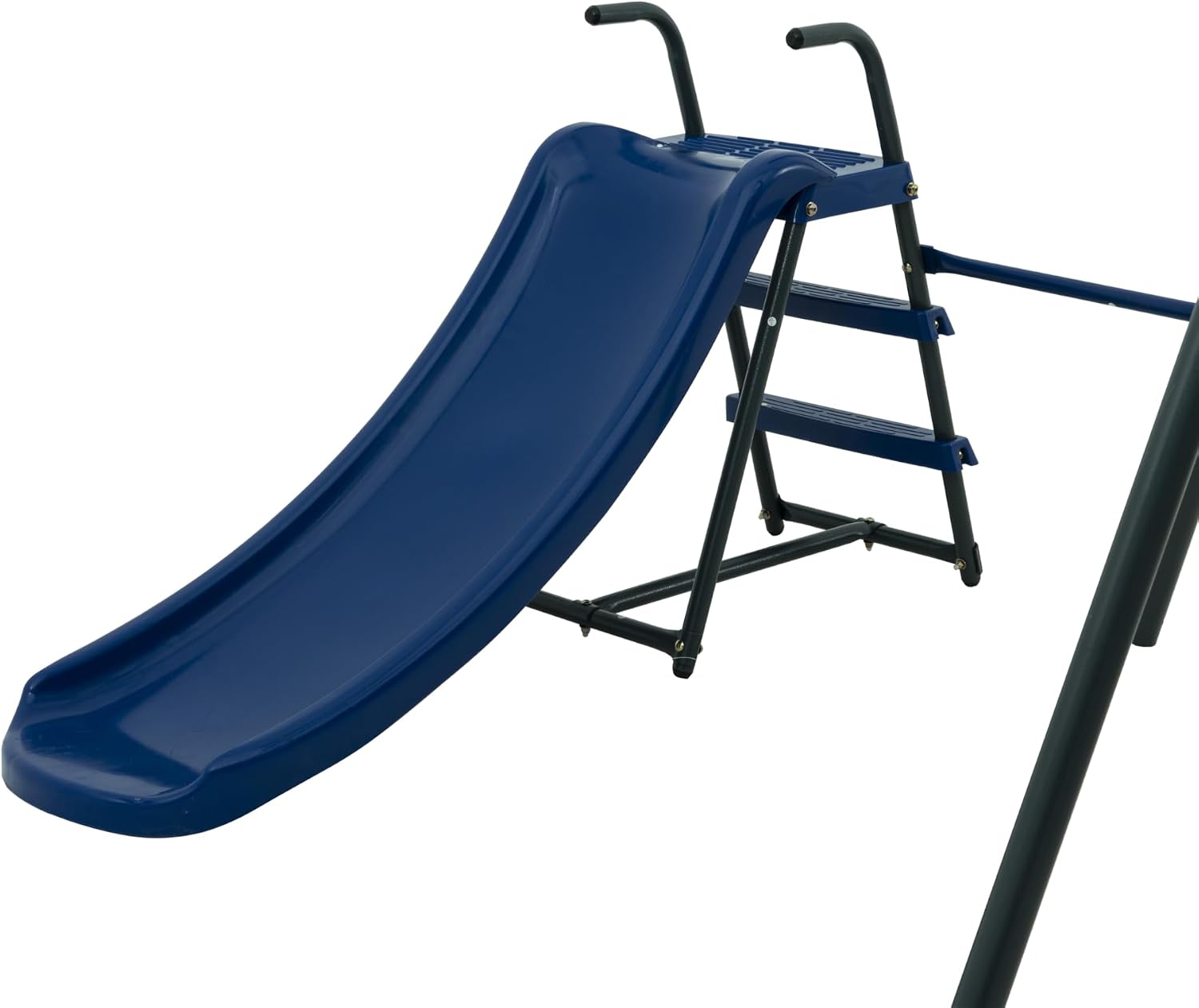 Metal 6 in 1 Swing Set for Kids, Basketball Hoop & Football net, Seesaw & 3.28ft Slide Durable Steel Frame – Outdoor Backyard Playset, Swing Sets for Backyard - Playground (Blue)