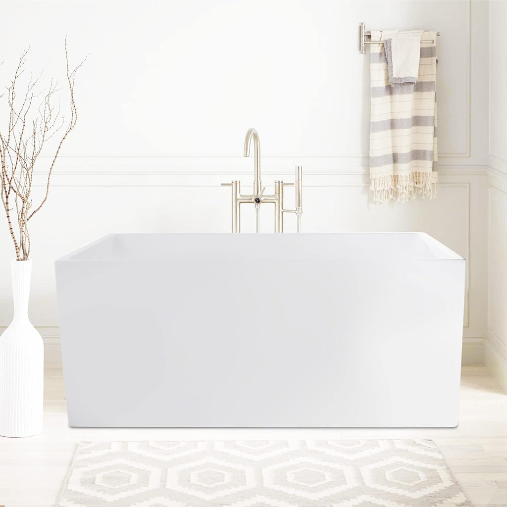 Vanity Art 47 x 29 Inch White Acrylic Freestanding Bathtub | Contemporary Design Soaking Tub with Polished Chrome Pop-up Drain and Slotted Overflow Included, UPC Certified VA6816B-XS