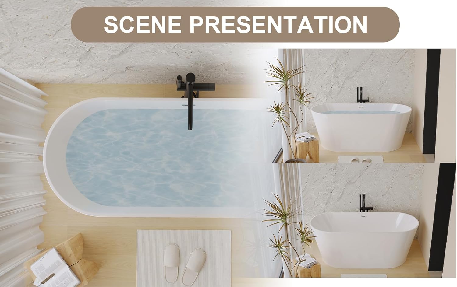 55' Oval Acrylic Freestanding Bathtub, Glossy White Standalone Soaking Tub with Toe-Tap Chrome Drain, CUPC Certified