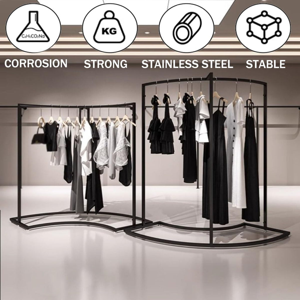 Heavy Duty Clothing Rack Black Freestanding Garment Rack 34.3x17.7x52.4in – Iron Frame Clothes Rack for Hanging Clothes, Commercial Shop Boutiques Laundry Room(87x45x155cm/34.3x17.7x61in)
