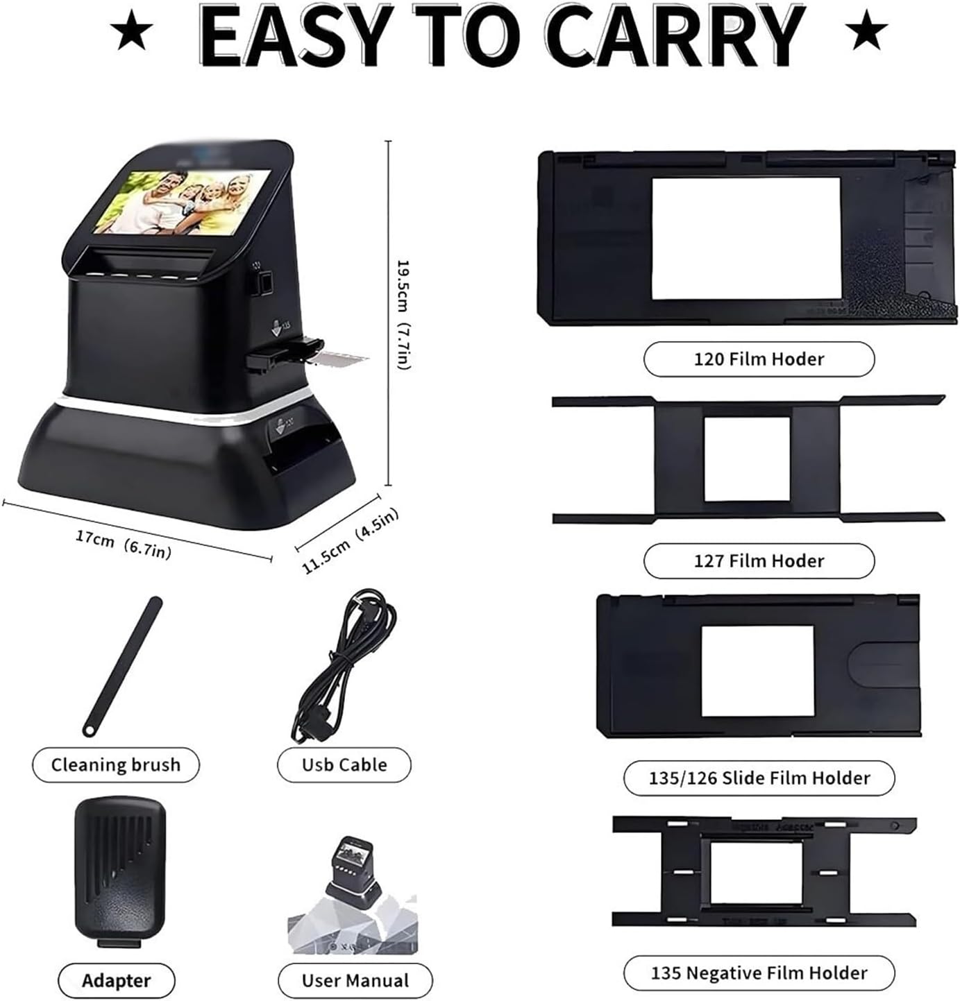 Film Scanner High Resolution 22MP USB/SD Slide Scanner 4.3' LCD Screen Converts 120/135/126/127 Negatives Slides to Digital JPEG