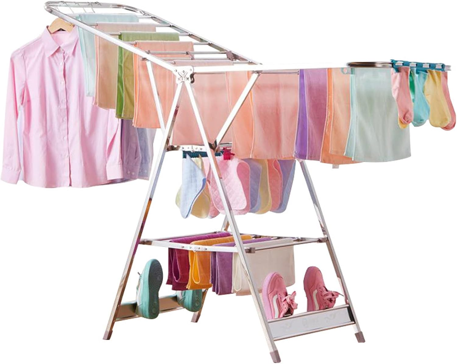 Coat Hanger, Floor Hanger, Drying Rack Clothing Foldable Small, Collapsible Garment Racks for Hanging Clothes, for for Bed Linen, Clothing, Socks, Scarves (150cm)
