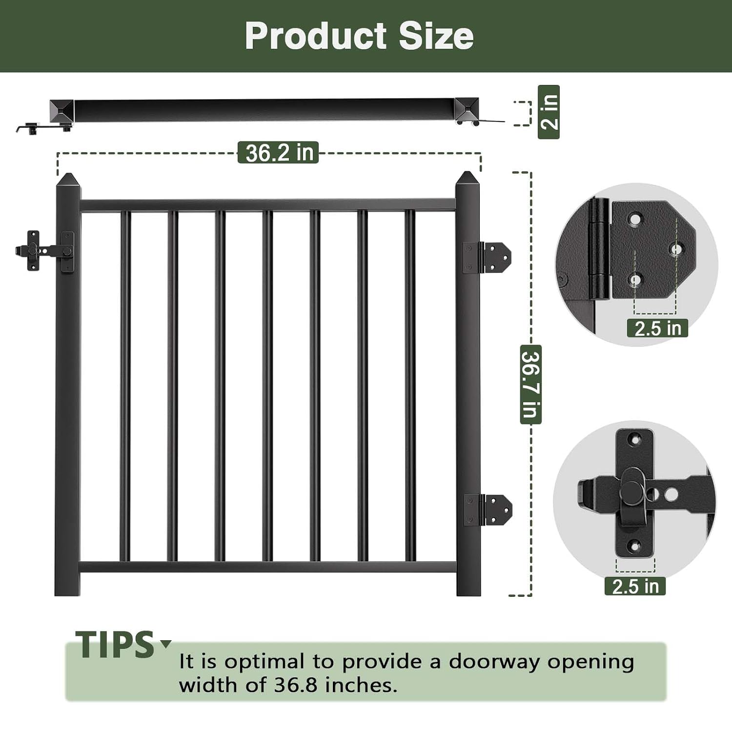 Deck Railing Gate Stainless Steel Black Textured Powder-Coat Finish Deck Gate Kit with Latch for Deck,Garden,Yard, Porch,Patio (Black, Left Hand in Swing)