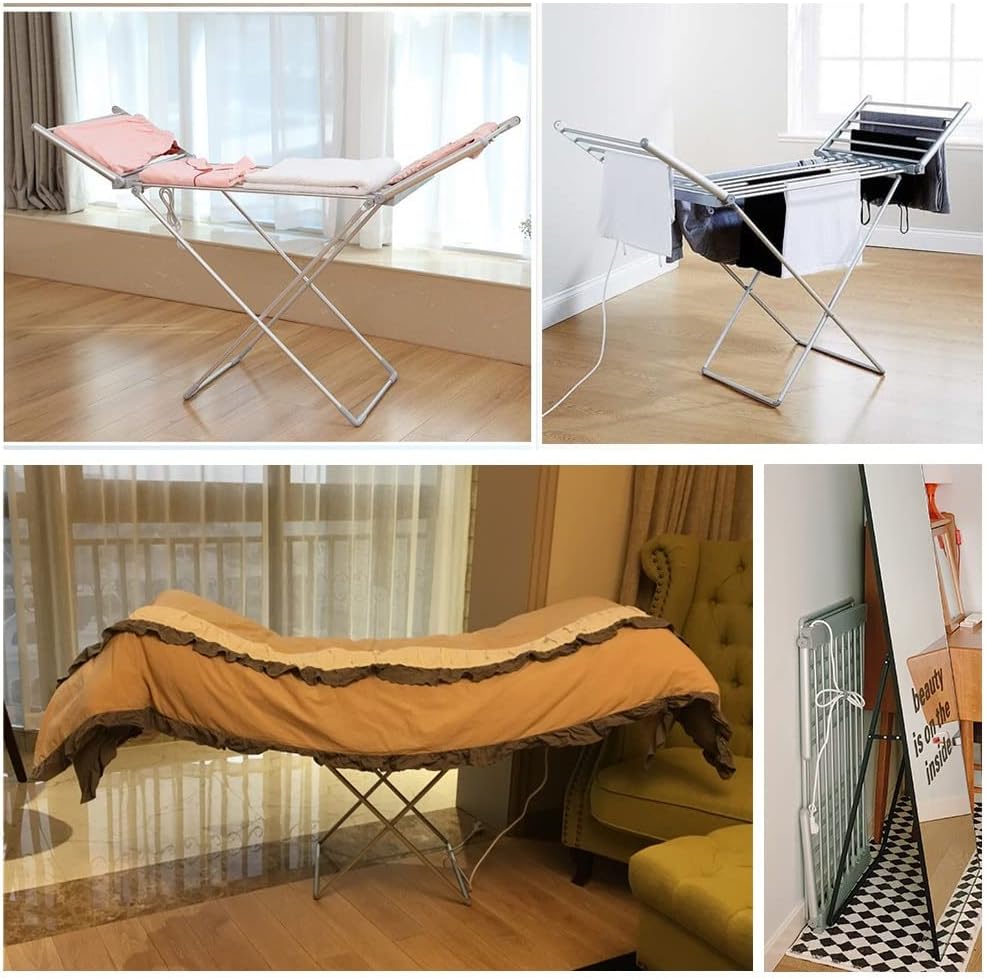 Clothes Airer Dryer 18 Bars Drying Rails Electric 220W Heated Drying Rack Collapsible Stainless Steel Garment Laundry Racks Clothes Horse Efficient Saves Energy
