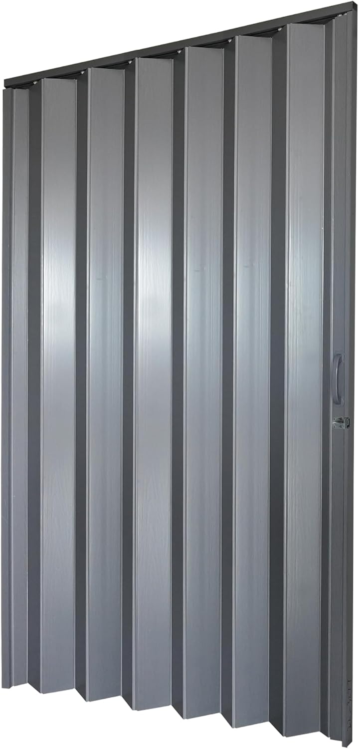 DIYHD 48X96in Interior Folding PVC Accordion Door,Grey,Include Door and Mounting Hardware,Handle,Latch,Folded Width 5-7/8'