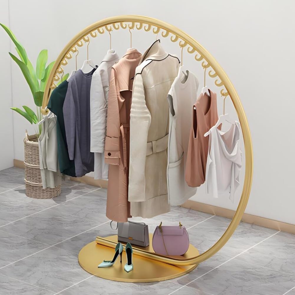 Metal Garment Rack with Stable Base, Clothing Rack, Freestanding Heavy Duty Clothing Rack, Portable Round C-Style Rack, Strong Bearing Capacity, for Retail Home Clothing Store(120x130cm)