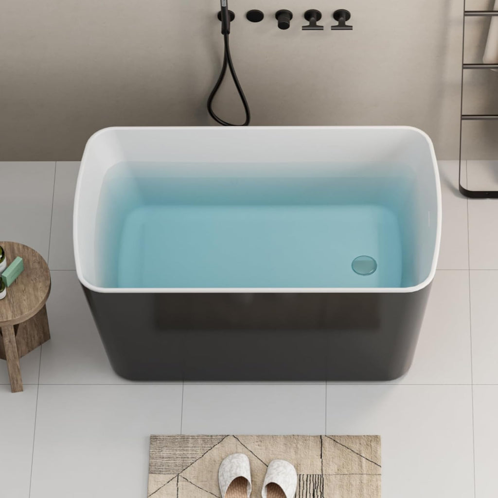 49' Acrylic Freestanding Bathtubs, Square Shaped Japanese Soaking Tub with, Stand Alone Tubs W/Pop-UP Chrome Drain, Slotted Overflow, cUPC Certified, Glossy Black(Without Seat))