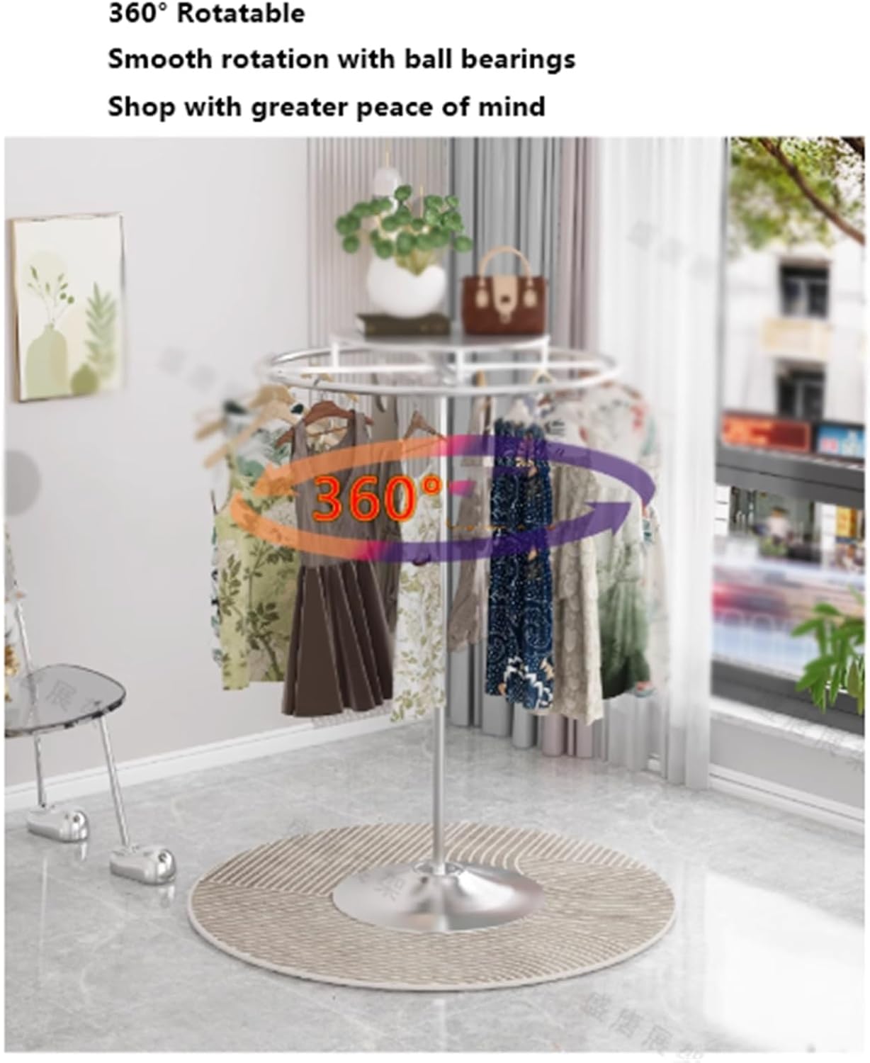 Commercial Round Garment Rack, Metal, 360° Rotating, Freestanding Hanging Clothing Display Stand, Heavy Duty, for Bedrooms, Living Rooms(Black,60 * 135cm)