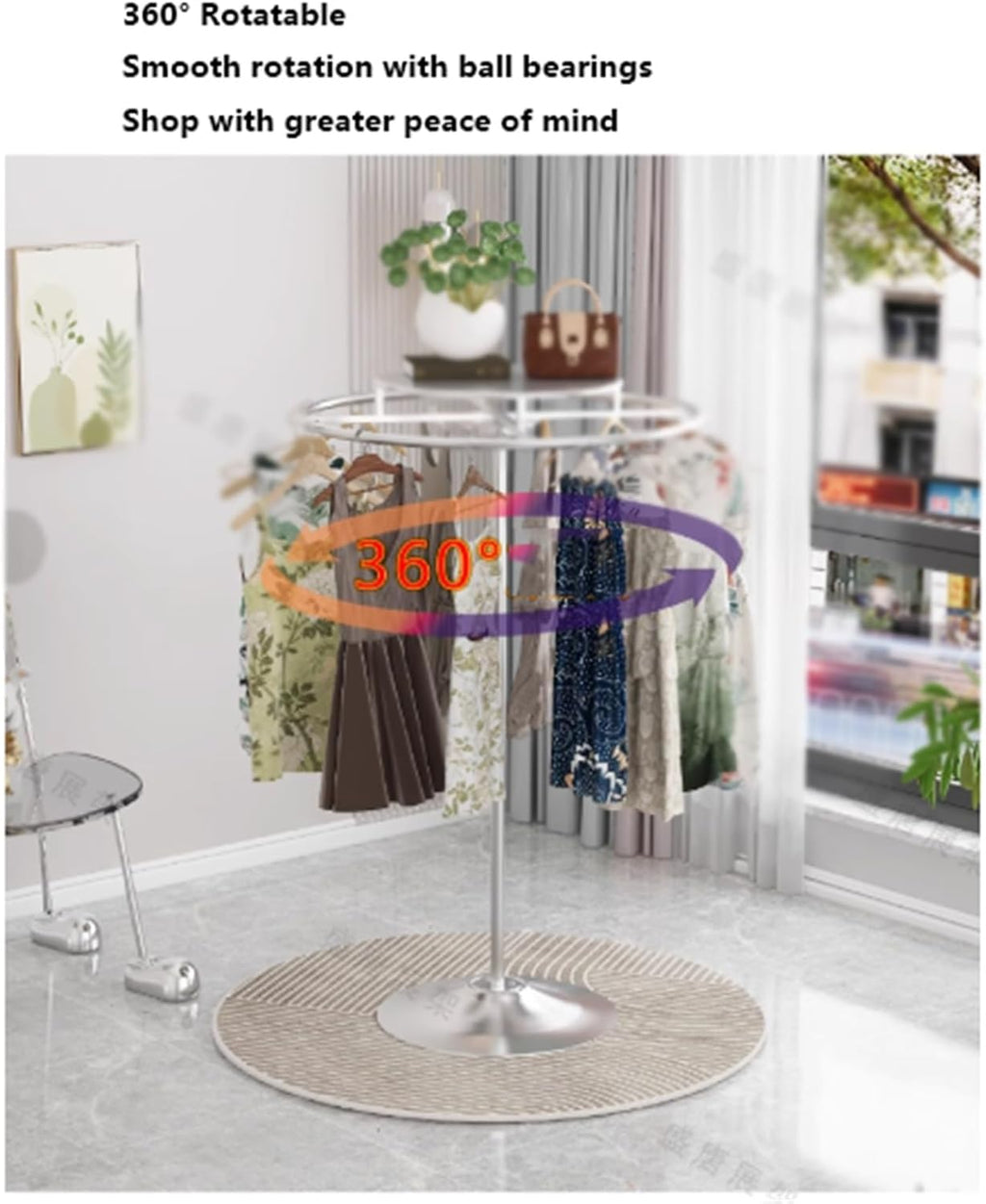 360° Rotating Garment Rack, Round, Floor Standing Clothing Display Stand, Multi-Purpose, Heavy Duty, for Bedroom Boutique Retail, 50/60/70/80/100cm(Black,80 * 135cm)