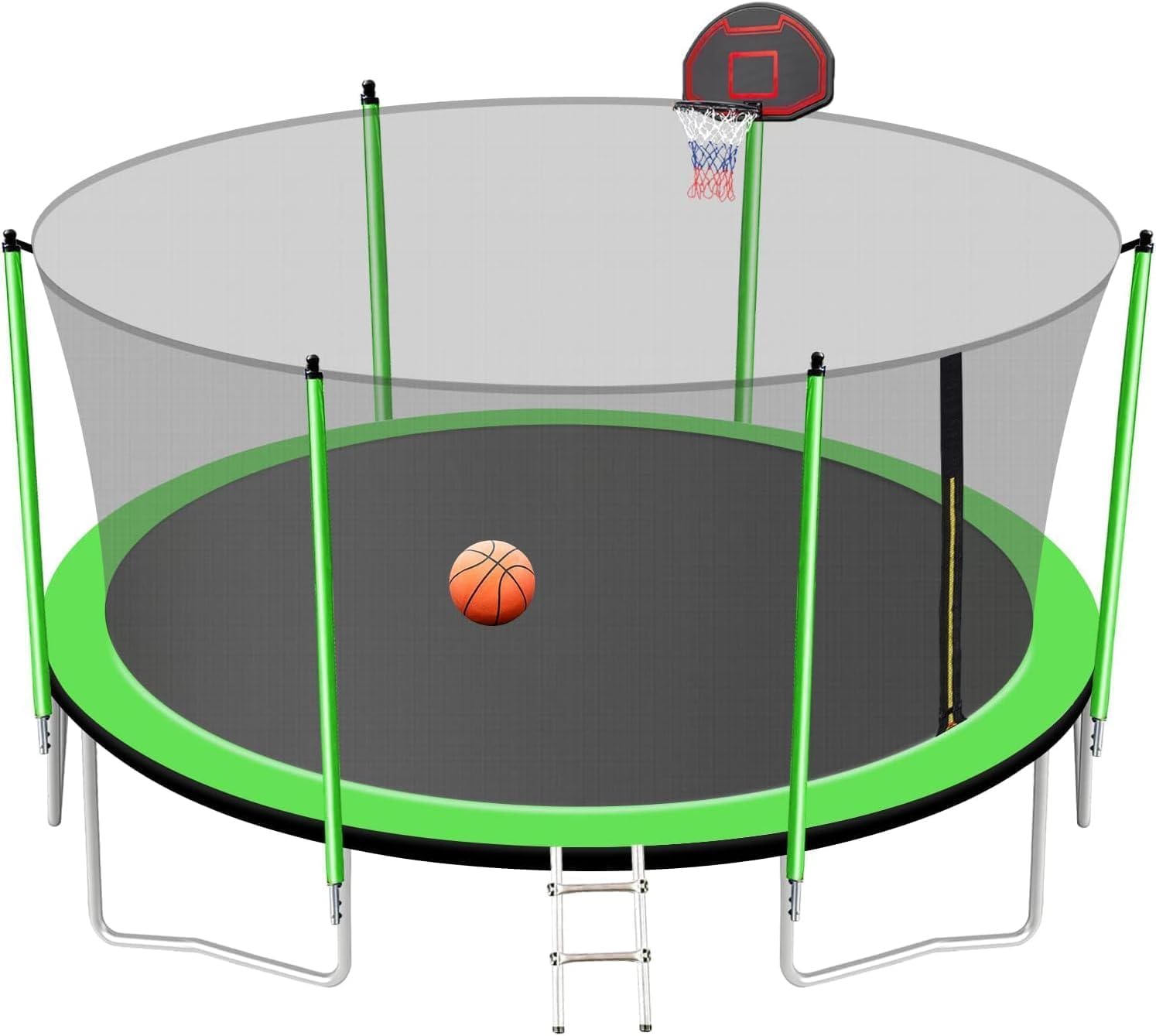 1500LBS 16FT 15FT 14FT 12 FT 10FT 8FT Tranpoline for Kids and Adults with Sprinkler, Lights with Music Speaker, Socks, Water Ball, Heavy Duty Outdoor Tranpoline with Net Enclosure and Ladder