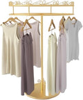 Metal Garment Rack with Top Shelf, Round, Floor Standing Clothing Display Stand, 360° Rotating, Multi-Purpose, for Bedroom Boutique Retail(Gold,50 * 135cm)