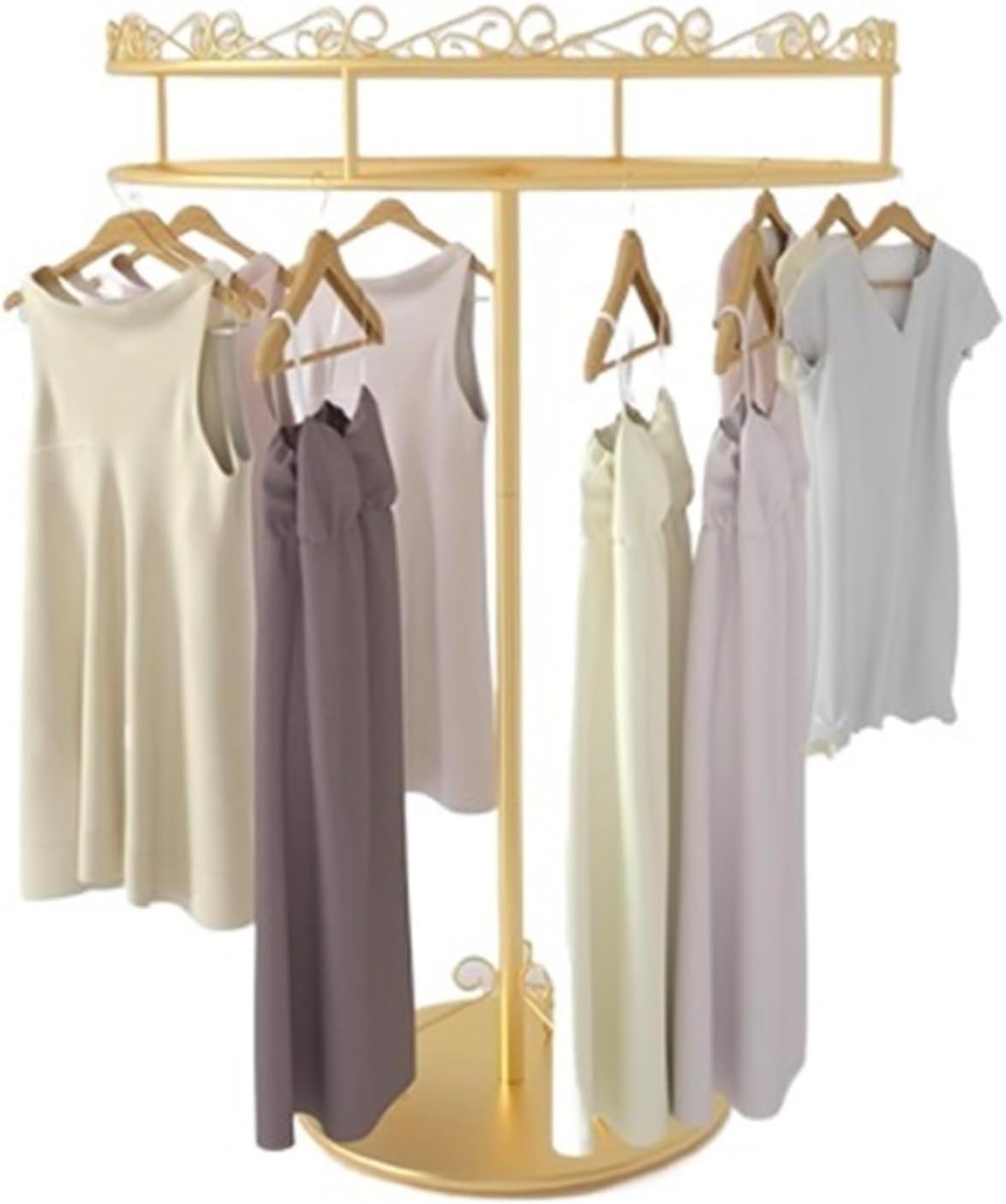 Metal Garment Rack with Top Shelf, Round, Floor Standing Clothing Display Stand, 360° Rotating, Multi-Purpose, for Bedroom Boutique Retail(Gold,50 * 135cm)