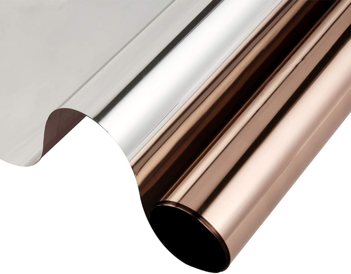 Reflective Window Film Privacy Cling Sun Blocking Adhesive One Way Mirror Window Tint Glass Film for Daytime Privacy, 60Inch x 66Feet, Brown Silver