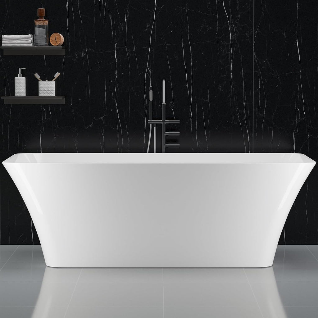67' Freestanding Bathtub, Black Exterior White Interior Acrylic Stand Alone Soaking Tub, Modern Oval Bath with Ergonomic Design and Chrome Drain for Bathroom Remodel and Home Spa