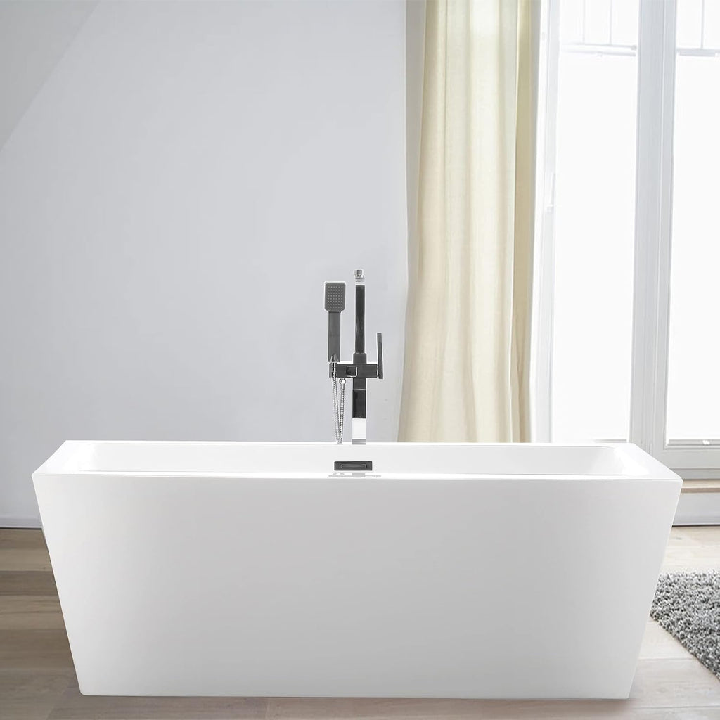 Vanity Art 67 X 31 Inch White Acrylic Freestanding Bathtub | Contemporary Design Soaking Tub with Pop-up Drain and Slotted Overflow Included, UPC Certified VA6814-L