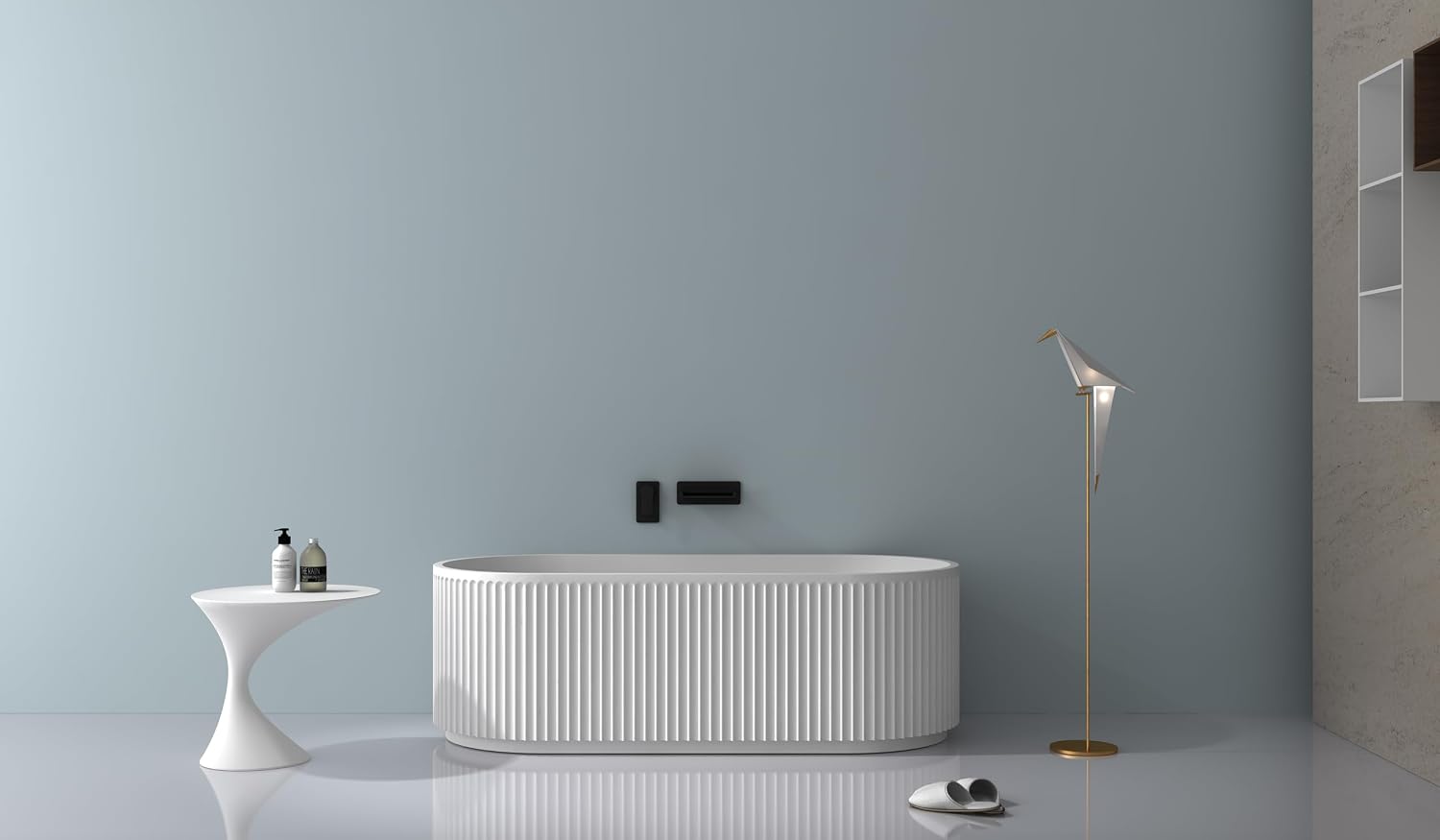 Ruvati 59-inch Fluted Freestanding Soaking Bathtub epiStone Solid Surface Modern Matte White - RVB6799WH
