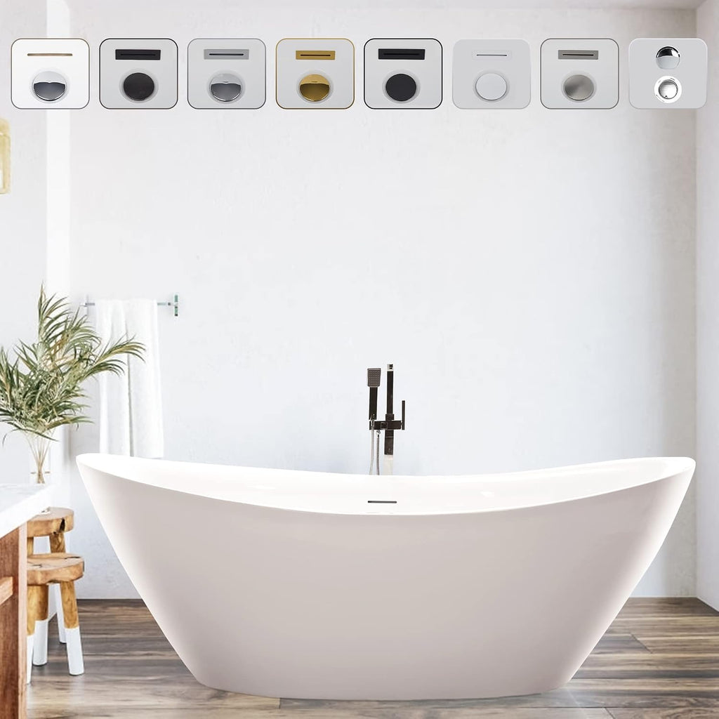 Vanity Art 71' X 33' Freestanding Bathtub | Home Improvement Bathtubs with Contemporary Design for Soaking and Bathing, Overflow and Pop-up Drain with UPC Certified, Acrylic, VA6807-IO