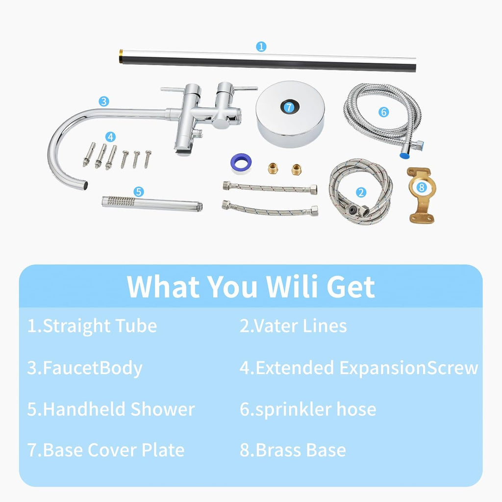 Freestanding Bathtub Faucet,Tub Filler Floor Mount Stand Bathtub Faucet Brass Bathroom Tub Faucets with 2 Function Hand Shower Wand Swivel Polished Chrome