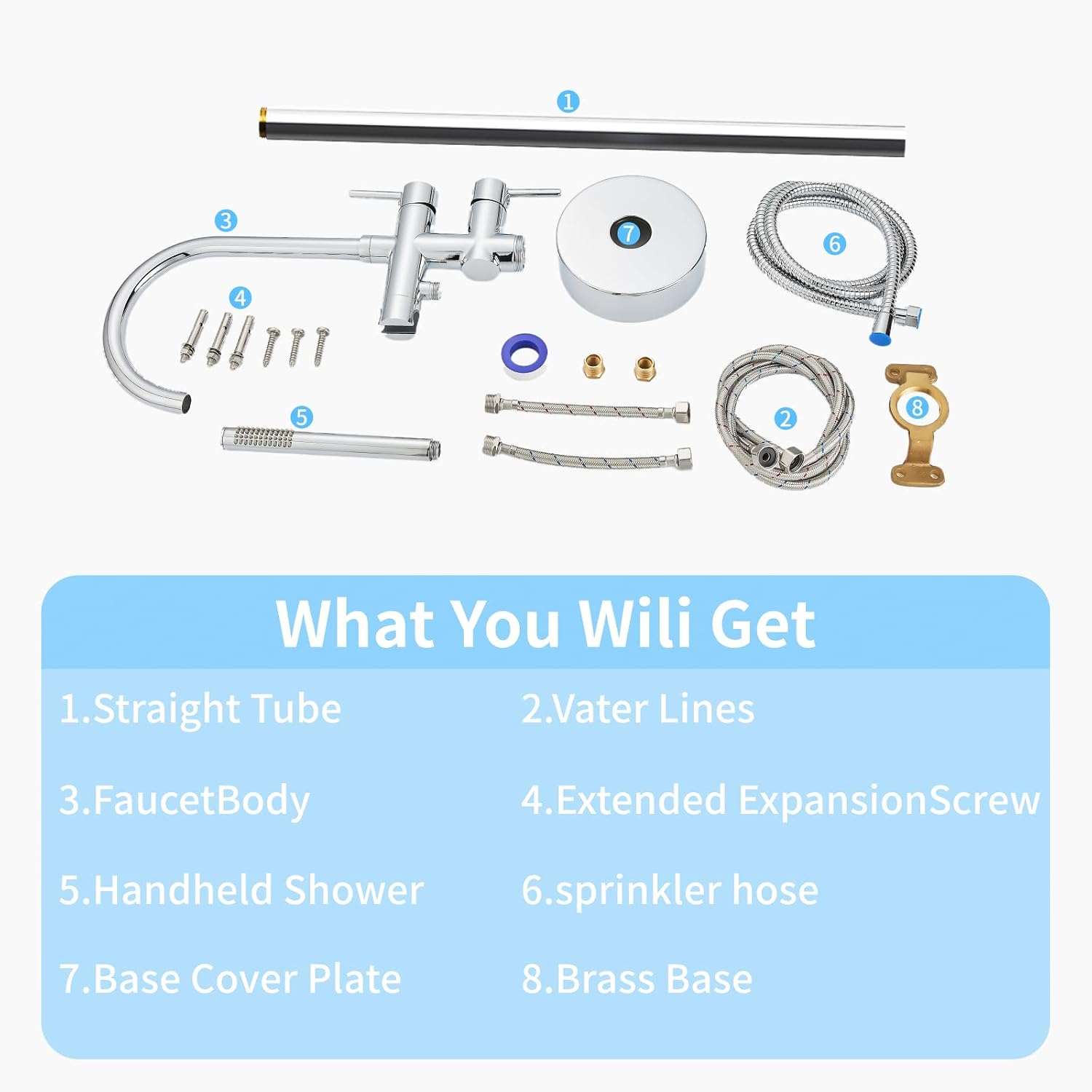 Freestanding Bathtub Faucet,Tub Filler Floor Mount Stand Bathtub Faucet Brass Bathroom Tub Faucets with 2 Function Hand Shower Wand Swivel Polished Chrome