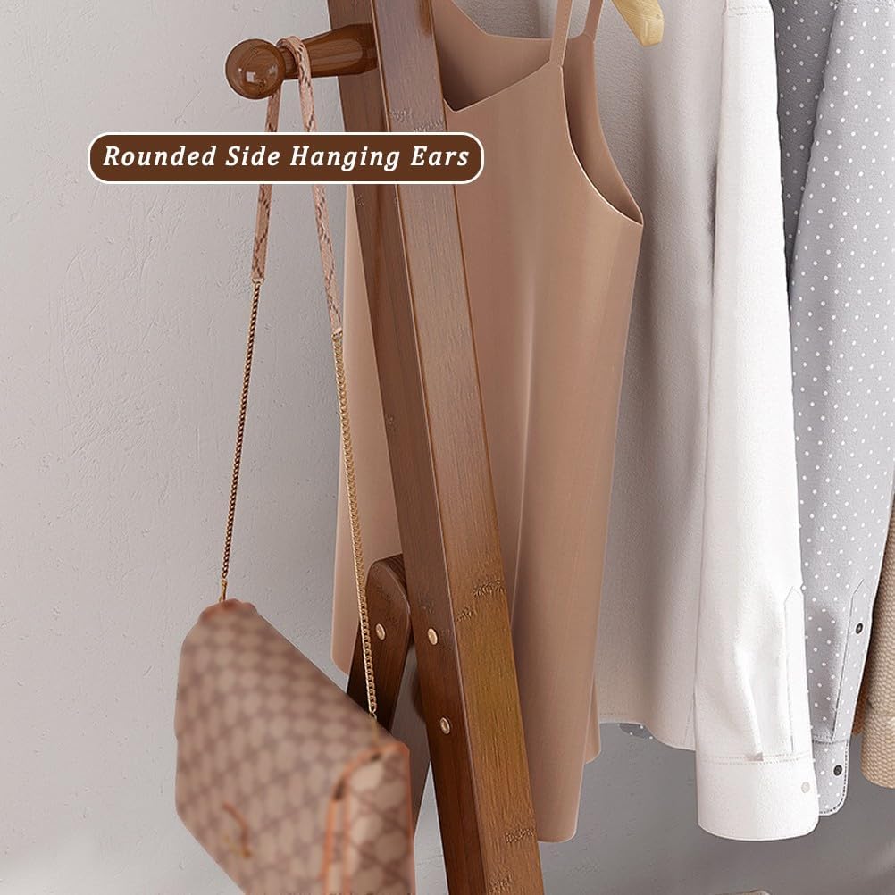 Floor-Standing Solid Wood Rotating Coat Rack，Bamboo Coat Rack with Hooks and Shelves for Entryway and Bedroom