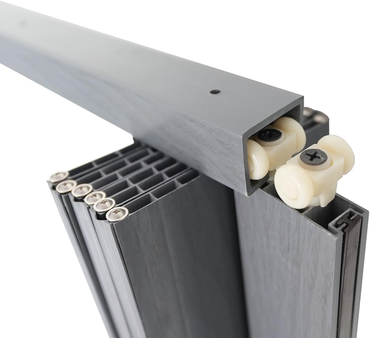 DIYHD 30X96in Interior Folding PVC Accordion Door,Grey,Include Door and Mounting Hardware,Handle,Latch,Folded Width 4-7/8'