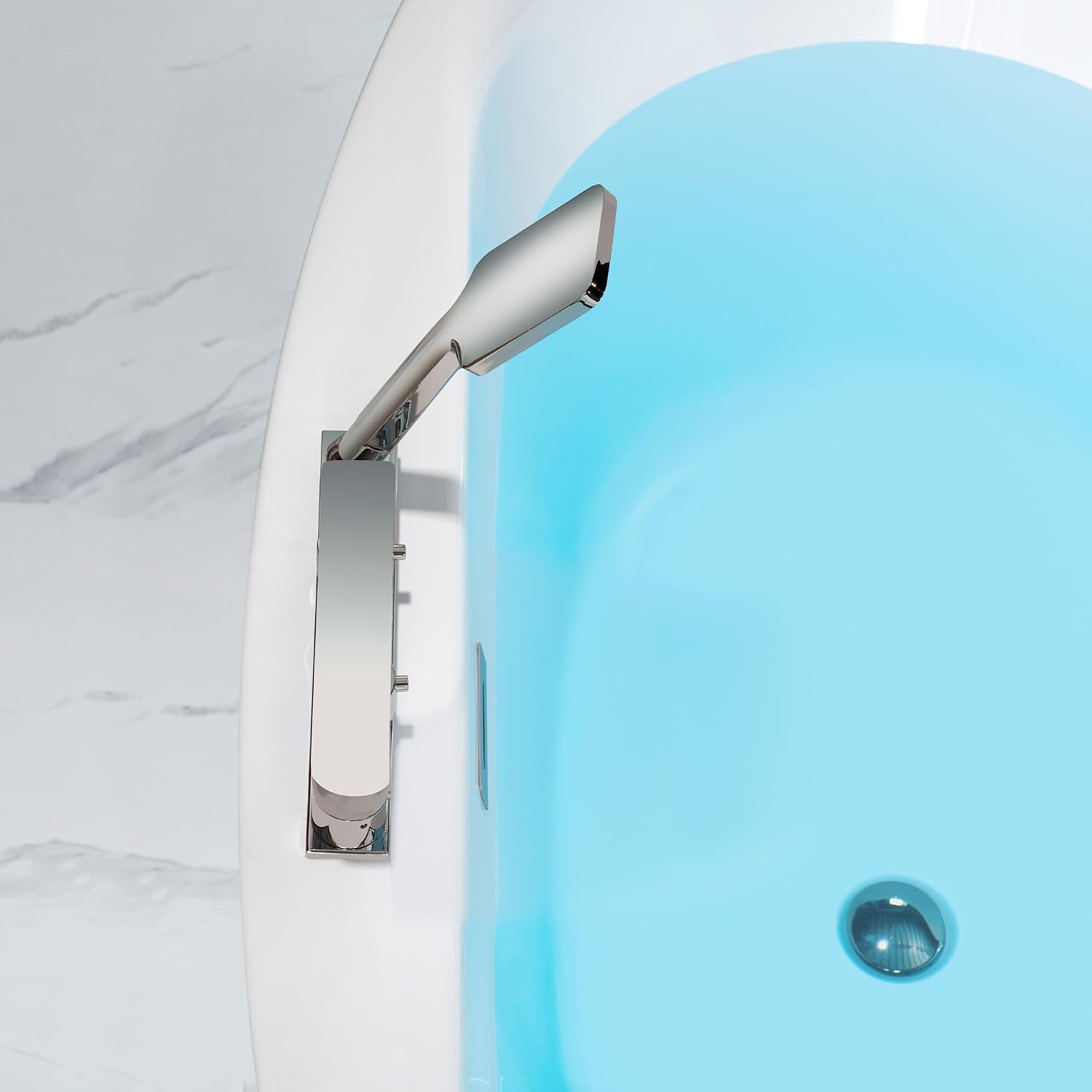 WOODBRIDGE 66' Acrylic Freestanding Bathtub Contemporary Soaking White Tub with Brushed Nickel Overflow & Drain and Faucet,B0027-BN