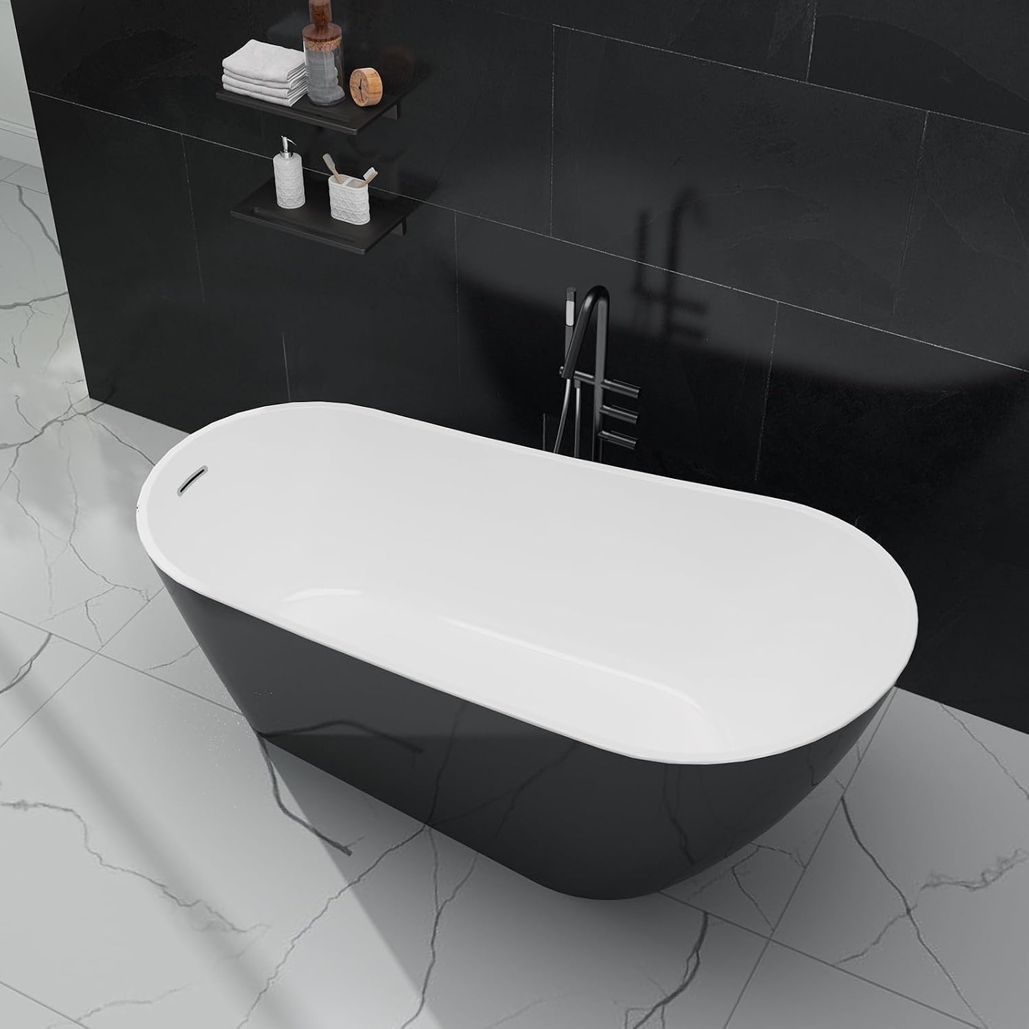 67 Inch Freestanding Bathtubs, Acrylic Soaking Tub, Modern Free Standing Bathtub with Integrated Overflow, Deep Ergonomic Design for Spa-Like Relaxation