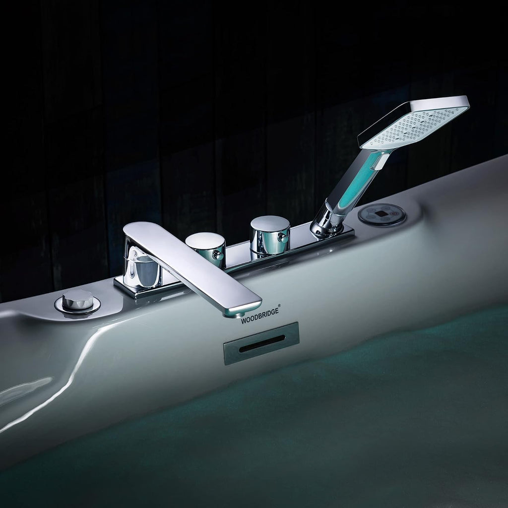 WOODBRIDGE 72' x 35-3/8' Whirlpool Water Jetted and Air Bubble Freestanding Heated Soaking Combination Bathtub wirh LED control panel and Faucet,BJ-400+F0041