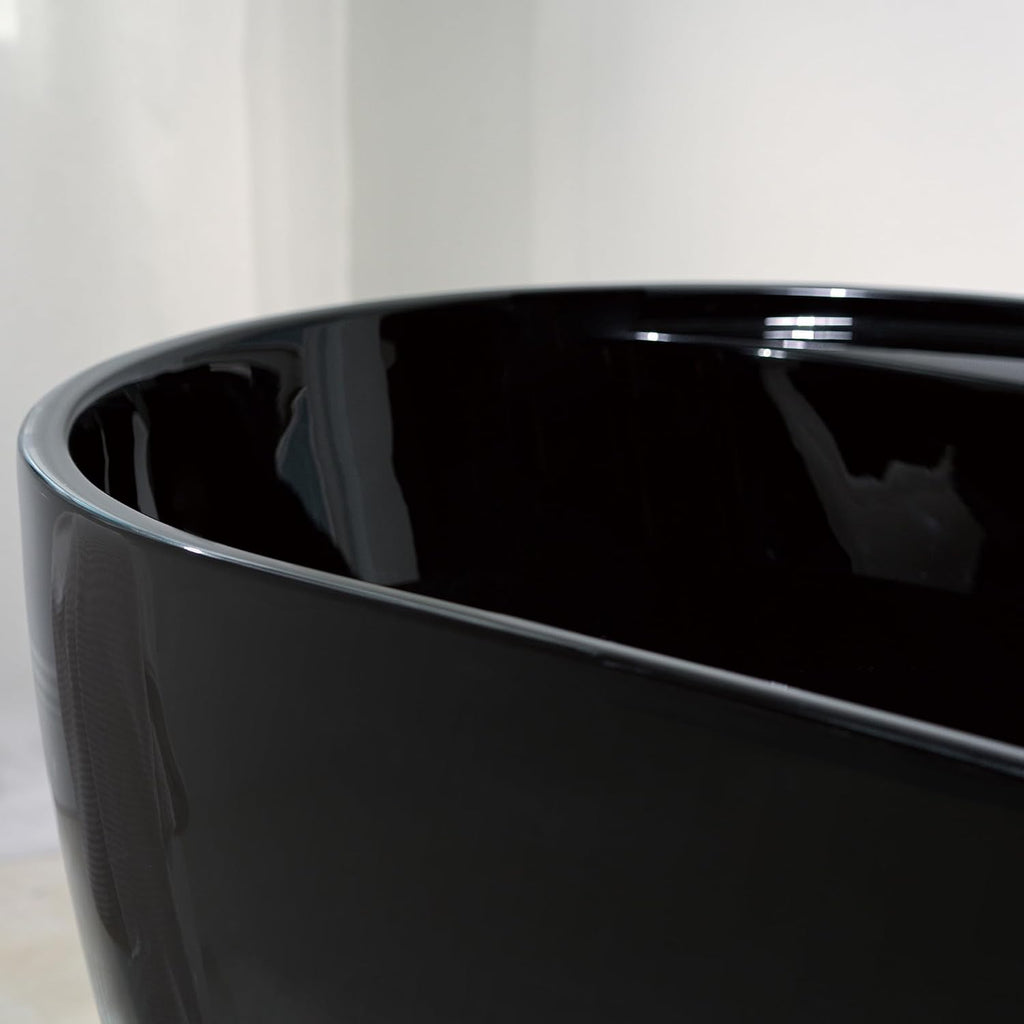 WOODBRIDGE 59' L x 31-1/2' W Freestanding Contemporary Acrylic Soaking Bathtub in Glossy Black Inside and Outside with Brushed Gold Drain & Overflow,B8864-BG